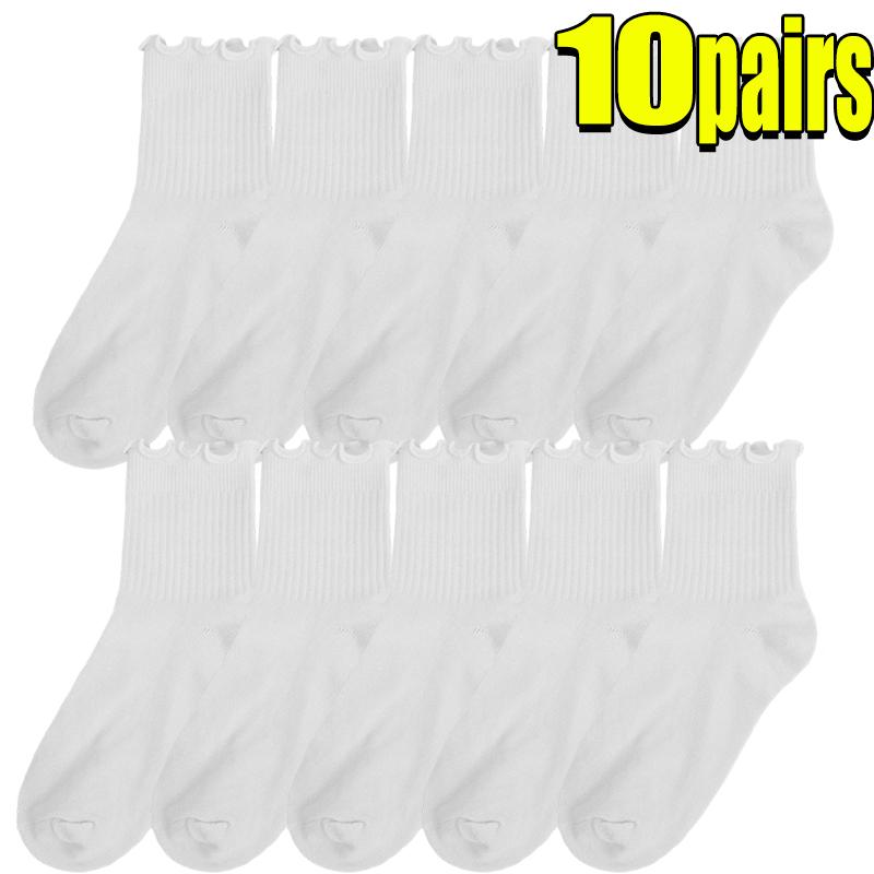 2-20pcs Women Spring and Autumn Stocking Pure Cotton Edge Stacked Socks Ins Trendy White Non Legging Sweating Socks