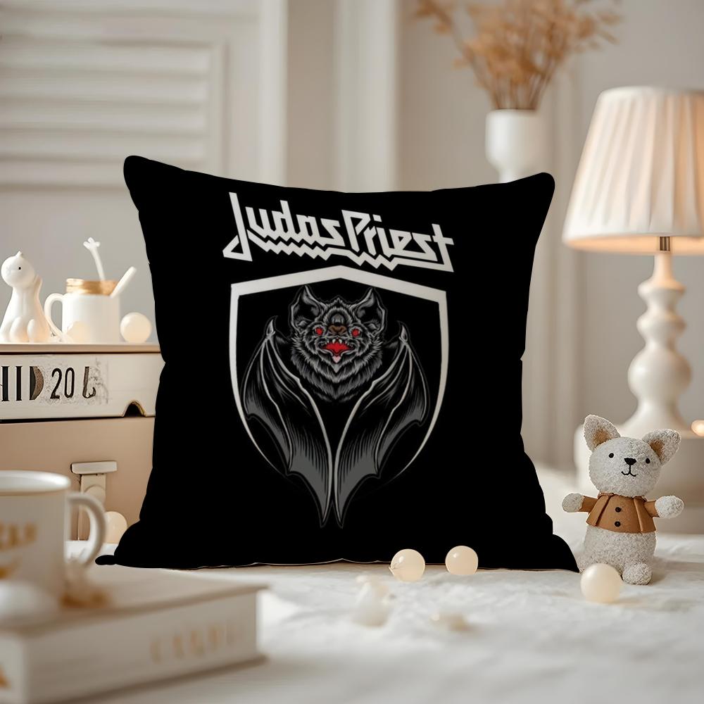 J-Judas P-Priest Cushion Cover Anti-dustmite Pillowcase Invisible Zipper Silky Short Plush Sofa Cushion Cover