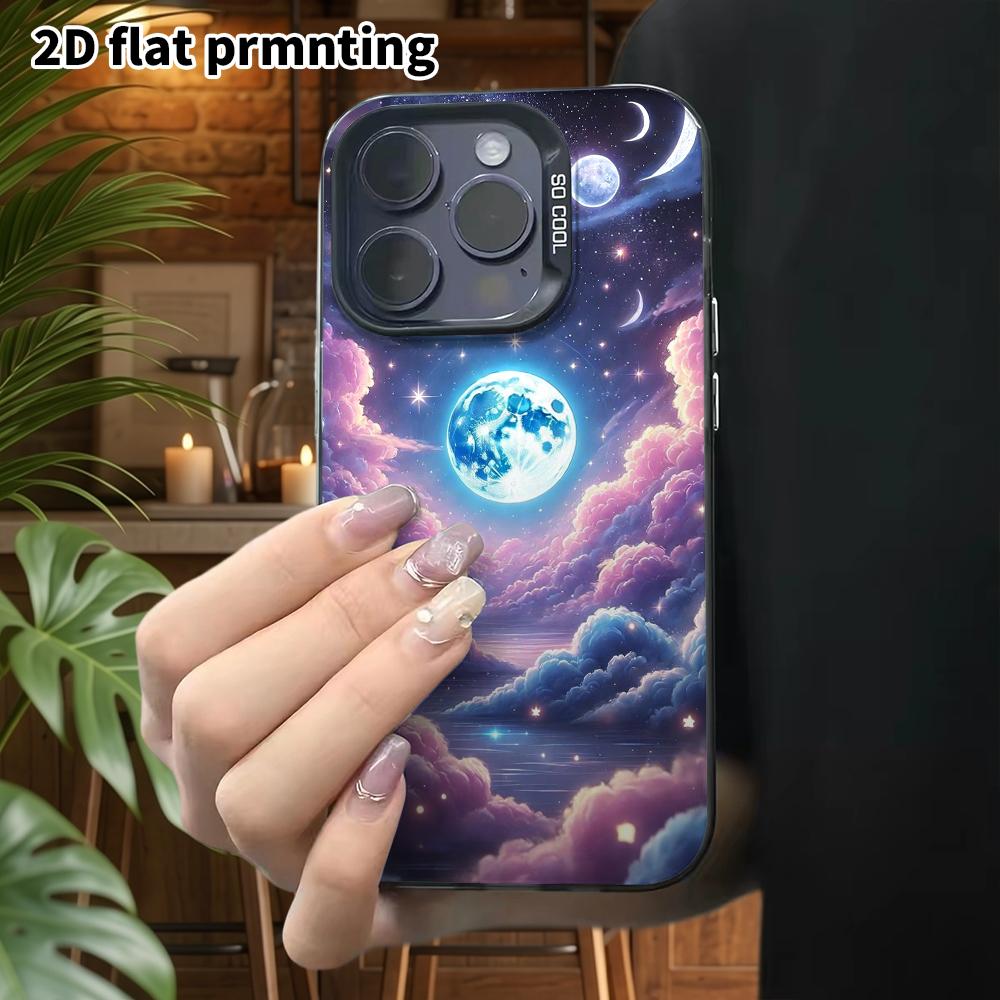 Phone Case: 2D flat design suitable for iPhone 18, 17, 16, 15, 14, 13 Pro, color silver protective case, couple style, Blue Moon Cloud Sea, Christmas 