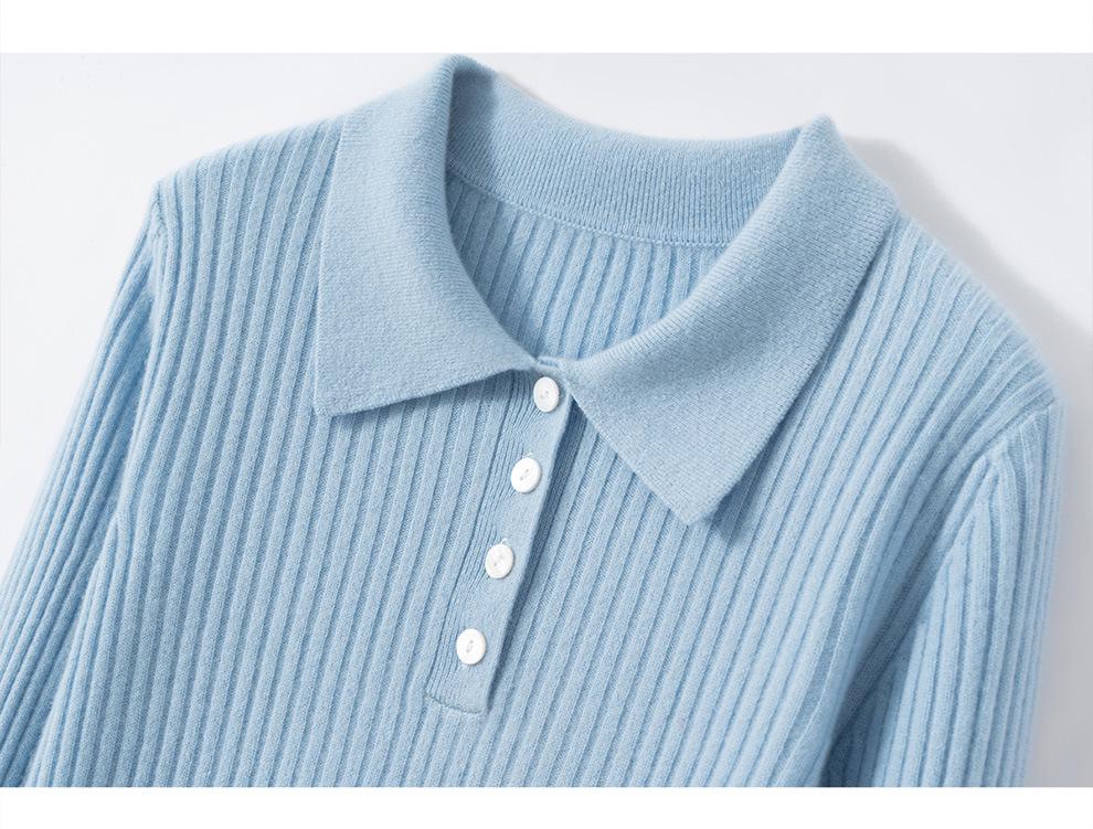 Women's Slim-Fit Polo Collar Cashmere Knit Sweater for Fall/Winter