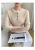Women's Color Block Cashmere Sweater - Round Neck, Buttoned, Loose Fit, Long Sleeve, Autumn/Winter Collection