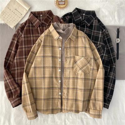 Blouses Coat for WomenCasual Oversize Plaid Loose Long Sleeve Shirt Top