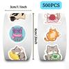 500 Pictures/roll Roll Sticker Tape Cartoon Cat Sticker Hand Account Material Decorative Envelope Seal Sticker