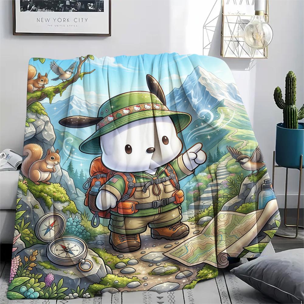 1PC Pochacco Print Flannel Blanket, High quality All Seasons, Home Decor, Warmth and Comfort, Perfect for Christmas Gifts