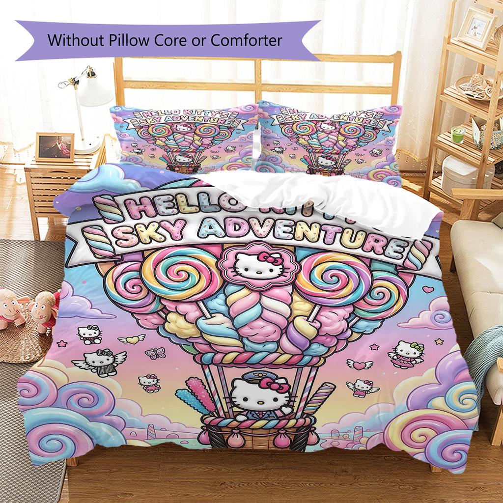 Hello Kitty Cute Pattern Bedding,Quilt Set Quilt Cover Pillowcase Home Birthday Gift(1 * Duvet Cover + 2 * Pillowcase, Without Core)