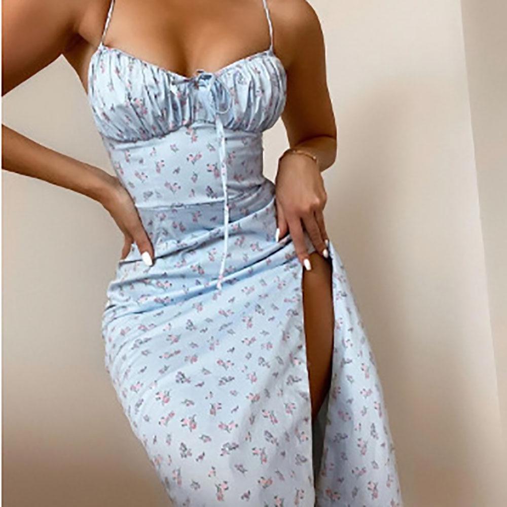 2026 Spring Collection: Women's Printed Camisole Slit Long Dress - European & American Style