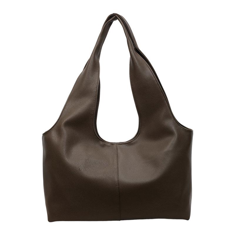 Large Capacity PU Tote Bag for Women Fashion Retro Fashionable and Versatile Shoulder Bag Simple Commuting Office School Bag