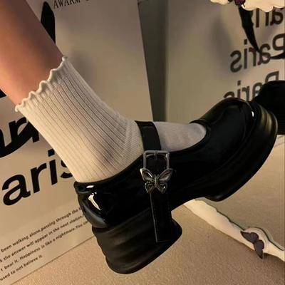 Pantofi Mary Jane britanici japonezi versatili, din piele, francezi, negri, retro, mici, celebrități de pe internet