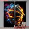 Set Of 2 Flaming Basketball Curtains Digital Printing Dynamic Orange Blue Fireball Black Background Sports Fan Room Decor Curtain Polyester
