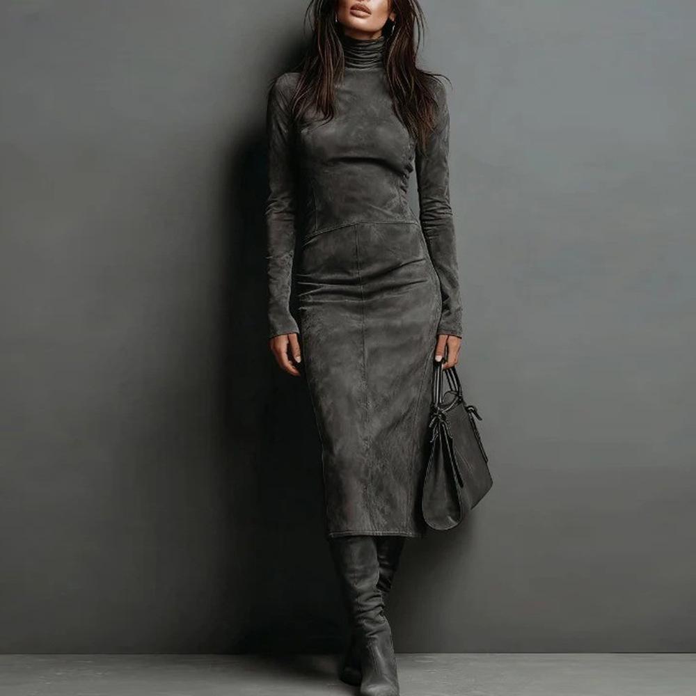 2025 Herbst/Winter Sexy Figurbetontes Langarmkleid mit Mantel - Elegantes Hüftwickelkleid für Damen