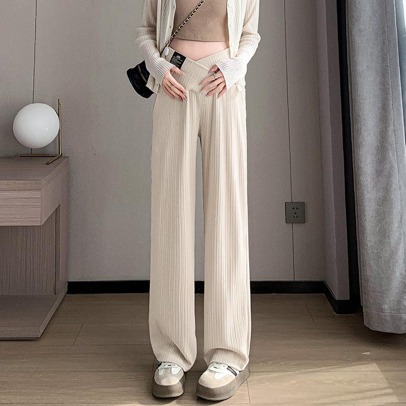 Ice Silk Maternity Wide-Leg Drawstring Pants - Spring/Summer Casual Wear
