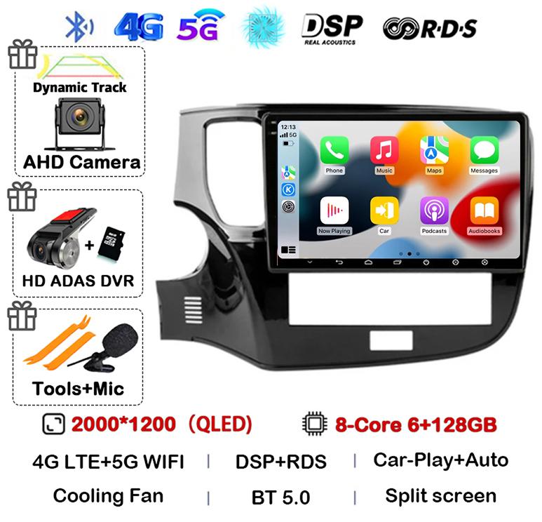 Android 14 Auto Carplay Car Radio For Mitsubishi Outlander 3 III GF0W GG0W 2018 2019 2020-2022 Multimedia Player Navigation GPS