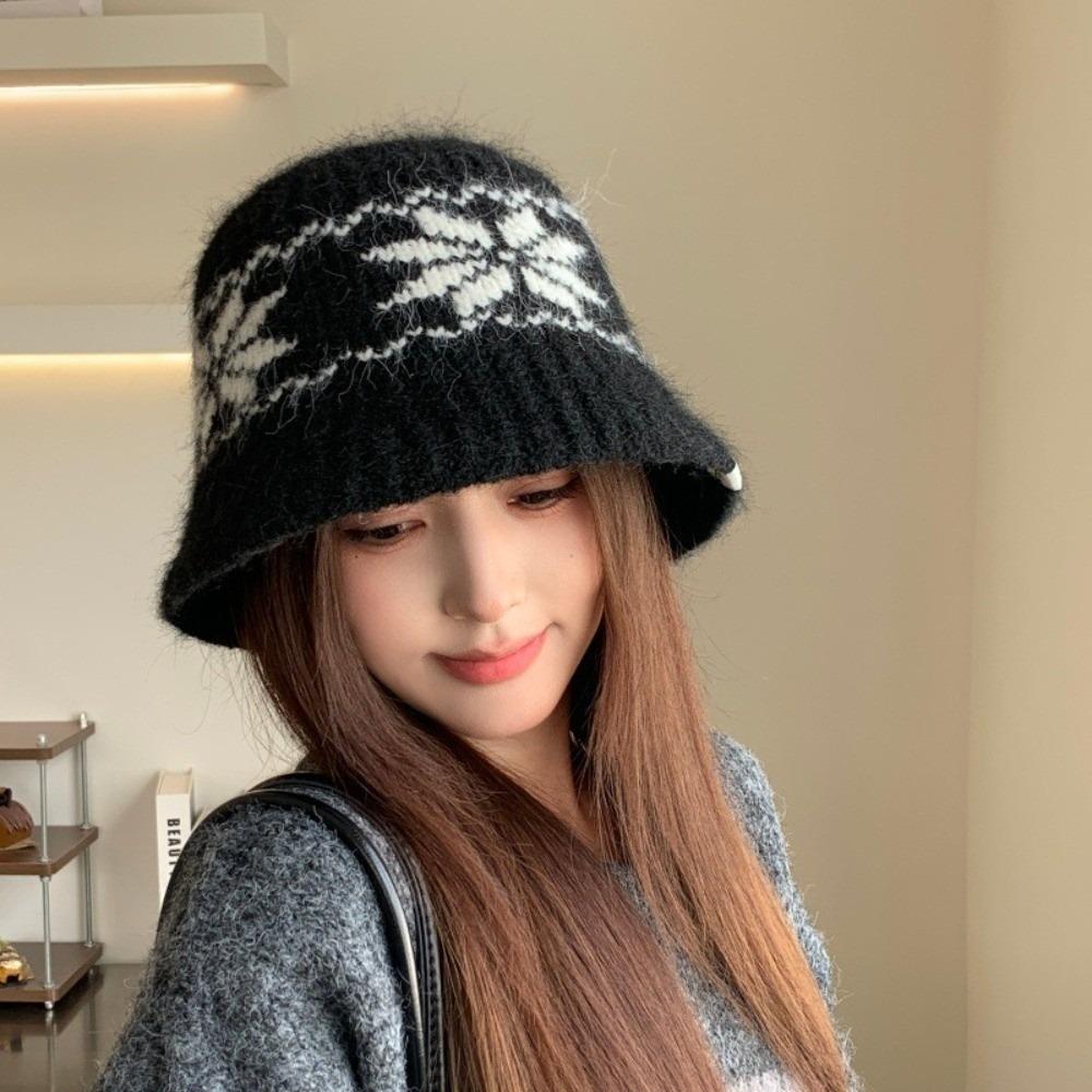 Warm Knitted Bucket Hats Jacquard Fisherman Cap Fashion Beanies Hat for Women