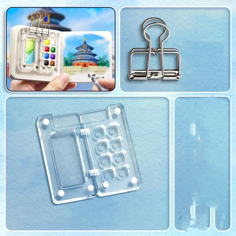 8/15 Grids Watercolour Travel Set Portable Watercolor Palette Set Sketchbook Palette with Clip Watercolour Paint Set
