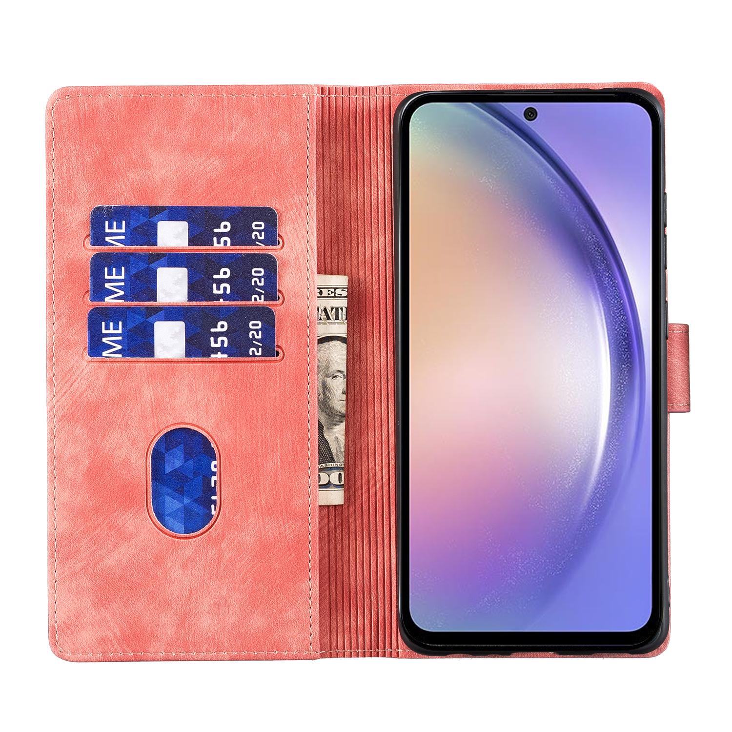 

For Samsung Galaxy S24 FE Case Heart Cat Folding Stand PU Leather Phone Cover Green