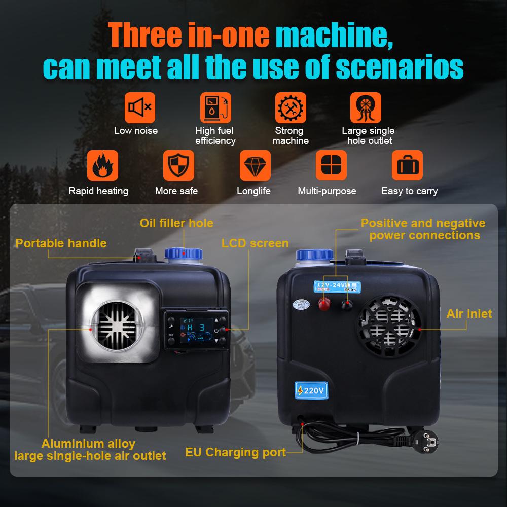 12V/24V/220V Universal Horizontal Automotive Diesel Air Heater Integrated Machine 2-8KW Auxiliary Heater With LED Display Screen