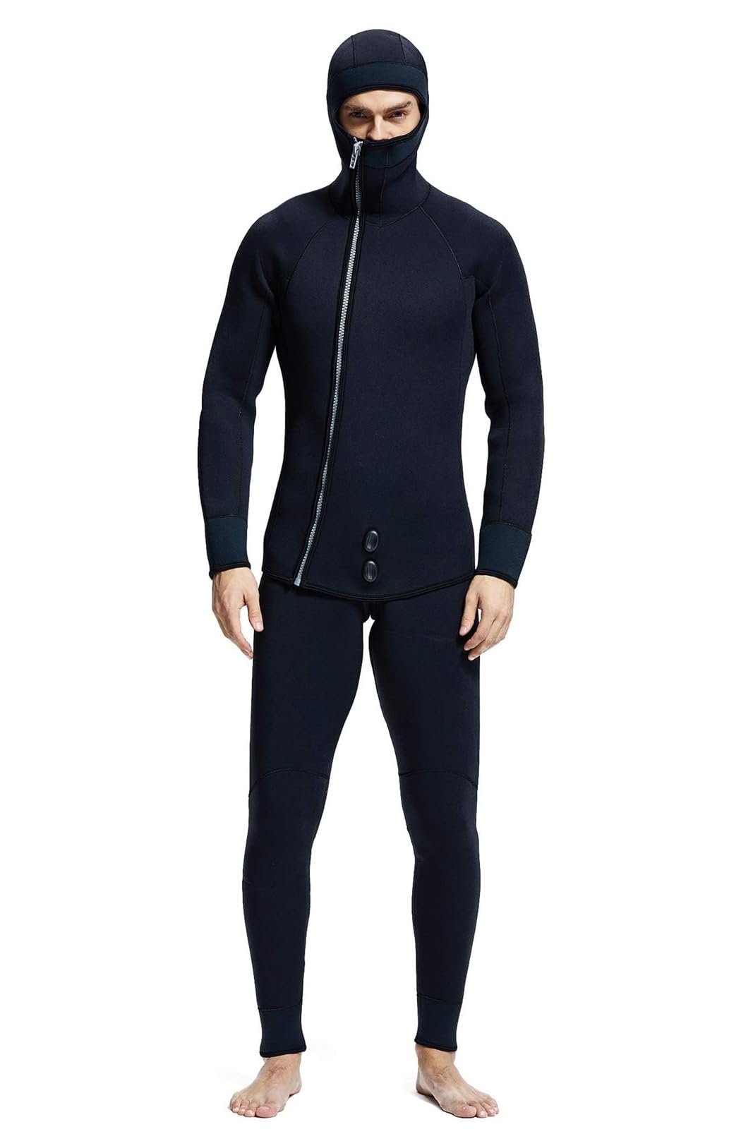 

MORGEN SKY Чоловічий 5-міліметровий двокомпонентний гідрокостюм Long John з флісовою підкладкою та інтегрованим капюшоном для підводного полювання, дайвінгу та використання з забродами (MY087, Розмір M)