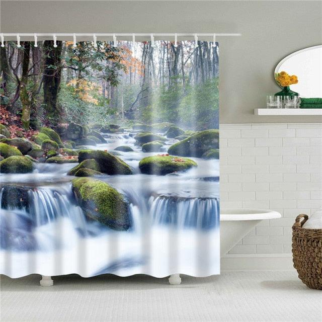 Natuur Bos Douchegordijn Waterdicht Badkamer Scherm Bomen Landschap Gordijnen Polyester Stof Huisdecoratie Badkamer Gordijnen