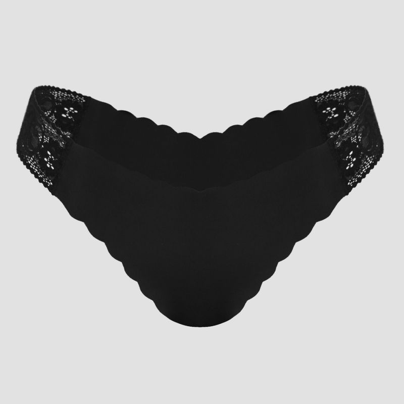 European and American Sexy Lace Plus Size Thong Seamless Wavy Edge Hollow-out Comfortable Ultra-Thin Women Ice Silk Mid-Waist Underwear