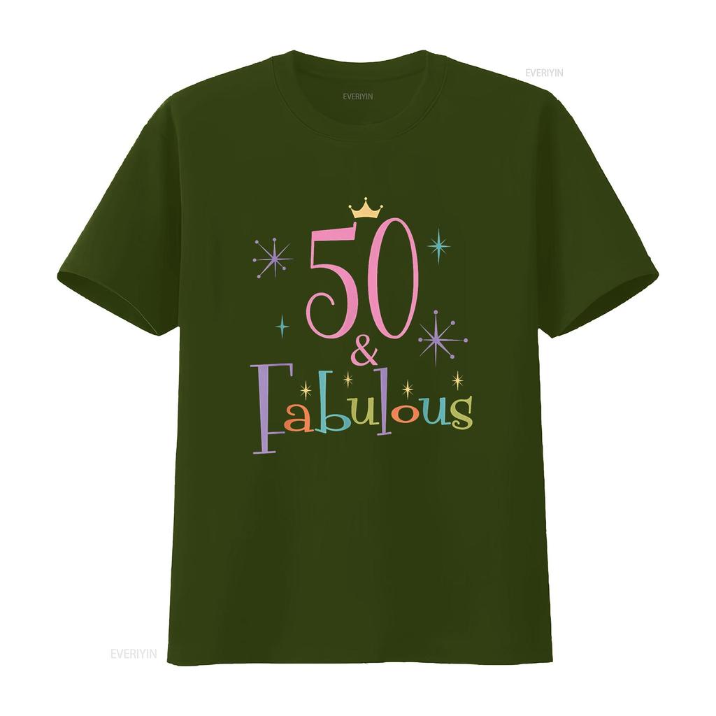 50 and Fabulous Cute 50th Birthday T Shirt vintage Washed Versatile Top For Everyday Wear Soft Comfortable graphic Casual
