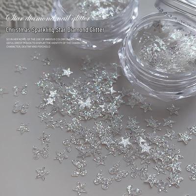 Christmas Nail Art Glitter: Snowflake, Butterfly, Star & White Sugar Diamonds