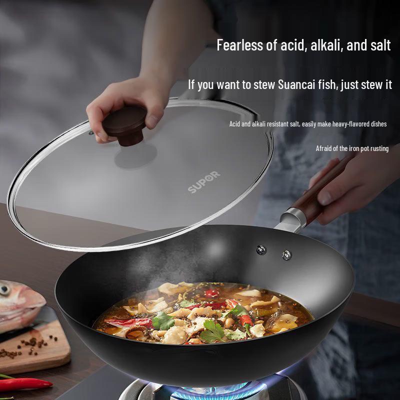 SUPOR Unbeschichteter, rostbeständiger Wok aus raffiniertem Eisen