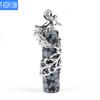 Creative Mascot Wrapped Natural Stone Cylindrical Pendant And Pink Crystal Necklace