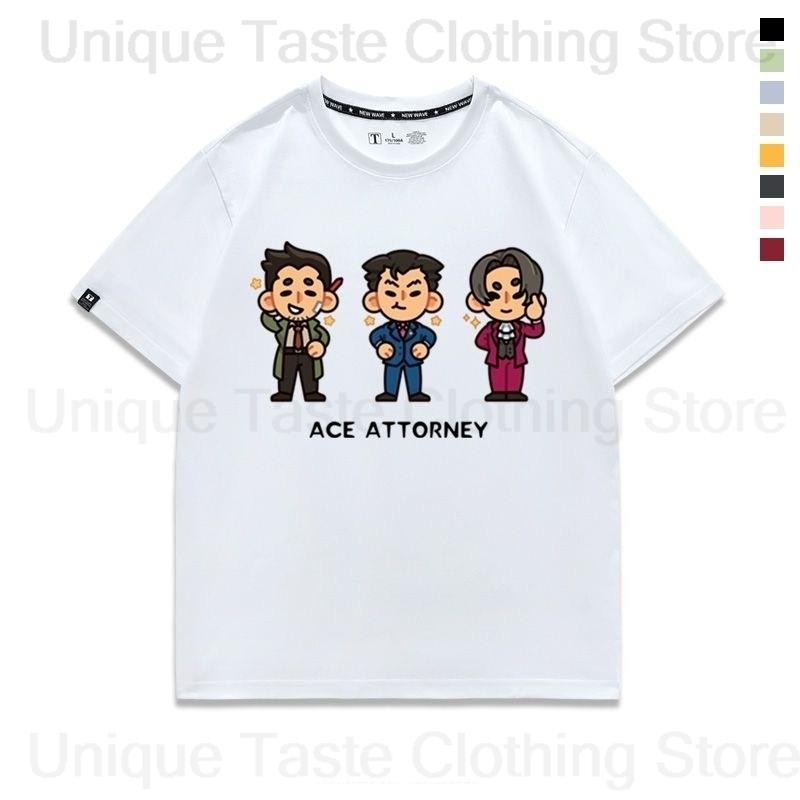 Ace Attorney T Shirt Phoenix Wright Miles Edgeworth Apollo Justice Cartoon Tshirt Unisex Women Summer Cotton Short Sleeve Tee Tops