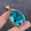Natural Swiss Blue Topaz Gemstone Handmade Copper Jewelry Pendant 2.13" N5f28
