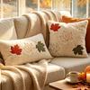 Thanksgiving Pillow Cover Maple Leaf Embroidered Plush Cushion Cover with Concealed Zippers for Indoor Decors Home