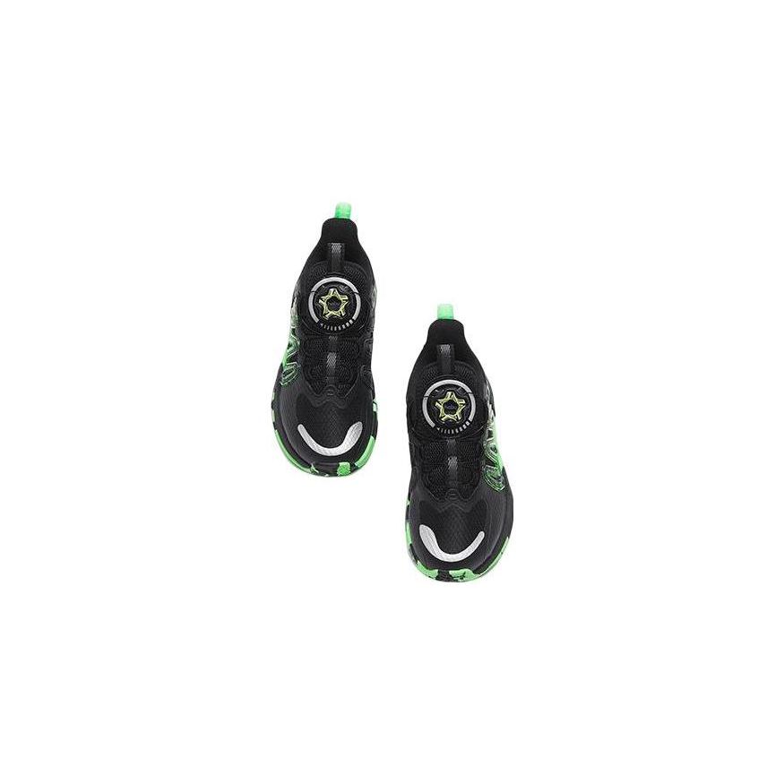 Anta Qingkuang Shock Absorbing Wear Resistant Mid Top Basketball Shoes Kids Sneakers Black Green 312319910-3