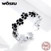 WOSTU Authentic 925 Sterling Silver Footprint Paw Dog Ring For Women Adjustable Open Balck Rings Party Fashion Jewelry CQR603