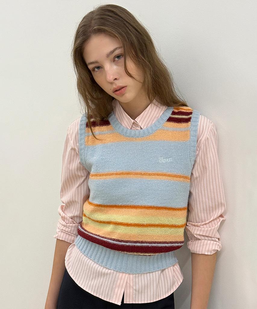 SINOON Sinoon Mix Stripe Knit Vest (Blue Mix)
