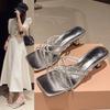 Internet Celebrity Rhinestone Cool Slippers Female Summer Wear Silver Sandals New Fashion Versatile French Fairy Stiletto High Heels