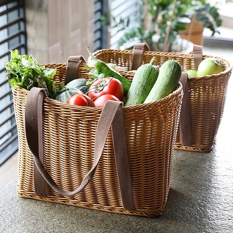 Woven Picnic Basket Multipurpose Wicker Basket Totes Storage Basket With Handle Rustic Life Shopping Organizer Picnic Basket