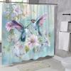 1 Stück Skurriler Kolibri & Blumiger Duschvorhang - Schillernd Grün, Blau, Lila Vögel Mit Pastellrosa, Lila, Weißen Blumen