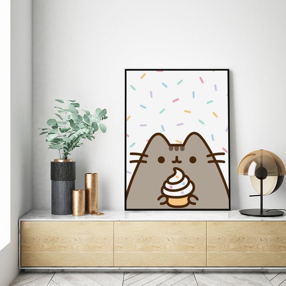 1 szt. Kreskówkowy P-Pusheen K-Kawai Kot Samoprzylepny Plakat Artystyczny Wodoodporny Papierowa Naklejka Kawiarnia Bar Pokój Dekoracja Ścienna