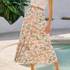 Bohemian Women A Line Print Flower Skirt Wide Hem Maxi Length Elastic Waist Casual Skirt QT2714