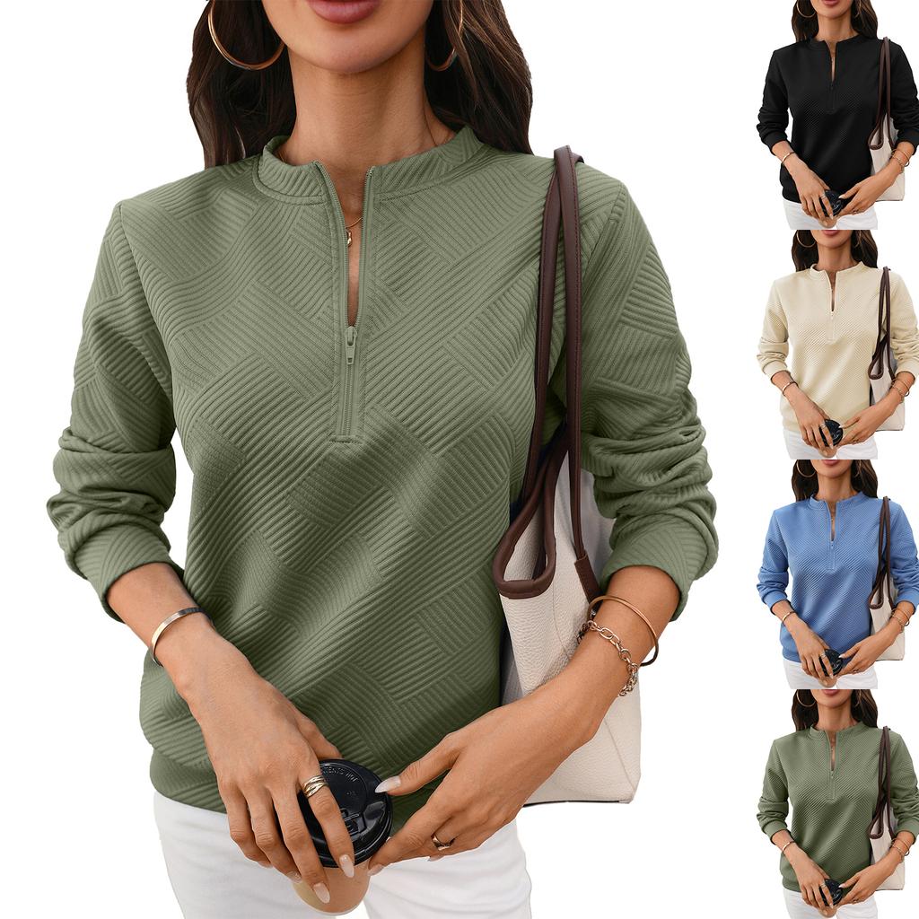 Sudadera Casual Pullover para Mujer con Media Cremallera, Ajuste Holgado, Manga Larga, Tejido Ligero y Suave, Suéter de Cuello Redondo para Uso Diario