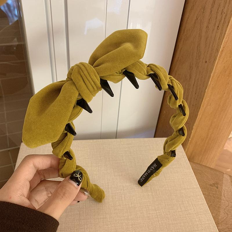 

Retro Velvet Bow Headband Fashion Temperament High Crown Hair Clip For Women коричневий