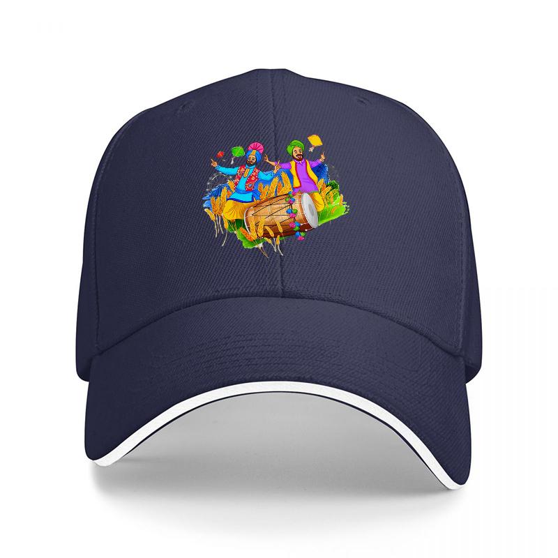 Colorful Carnival Dancers on Drum Baseball Cap Vibrant Street PerforUnisexce Art Design Black Adjustable Hat with White Trim