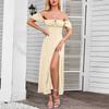 European and American summer French dress, women's bubble sleeve solid color high split skirt