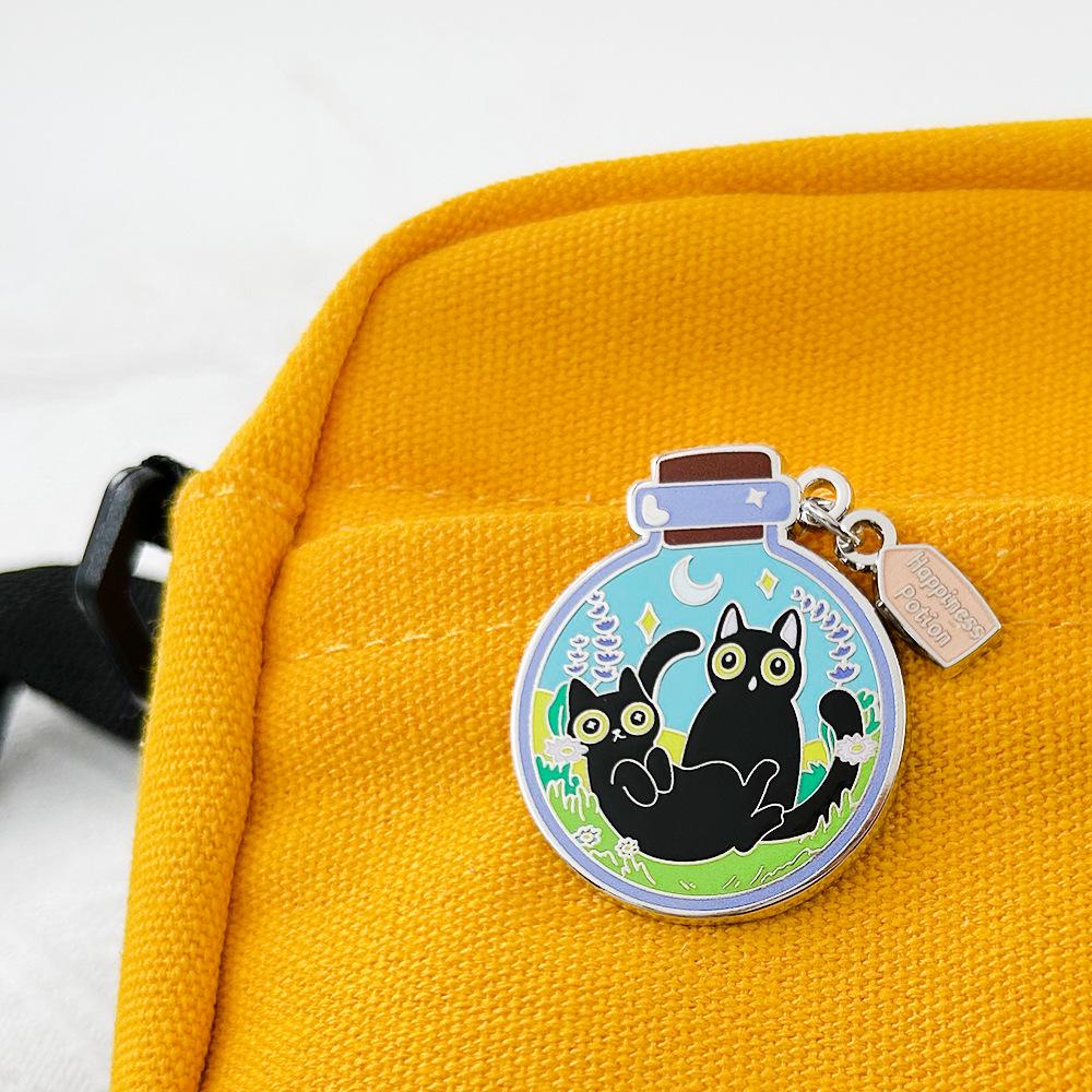 Enamel Pin - Happy Potion with Black Cat and Night Forest Theme