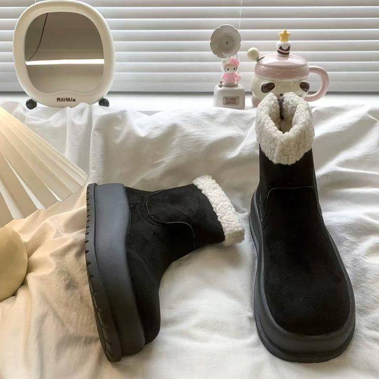 

Fleece snow boots for outer wear, winter new thick-soled heightened thickened warm non-slip cotton boots 35 чёрный