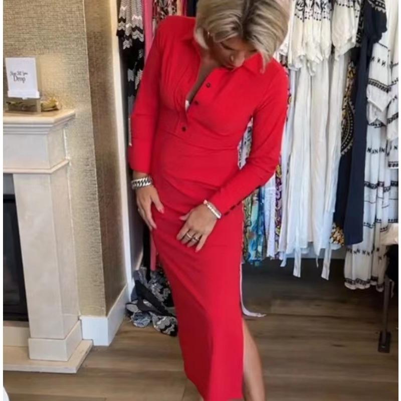 Jesienna Sukienka Damska w Stylu Brytyjskim z Długim Rękawem, z Kołnierzykiem Koszulowym, Sukienki Codzienne