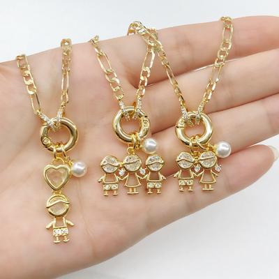 Gold-Plated Son Daughter Zircon Necklace Classic for Men Women Holiday Jewelry Party Pearl Gift Accessory High Quality