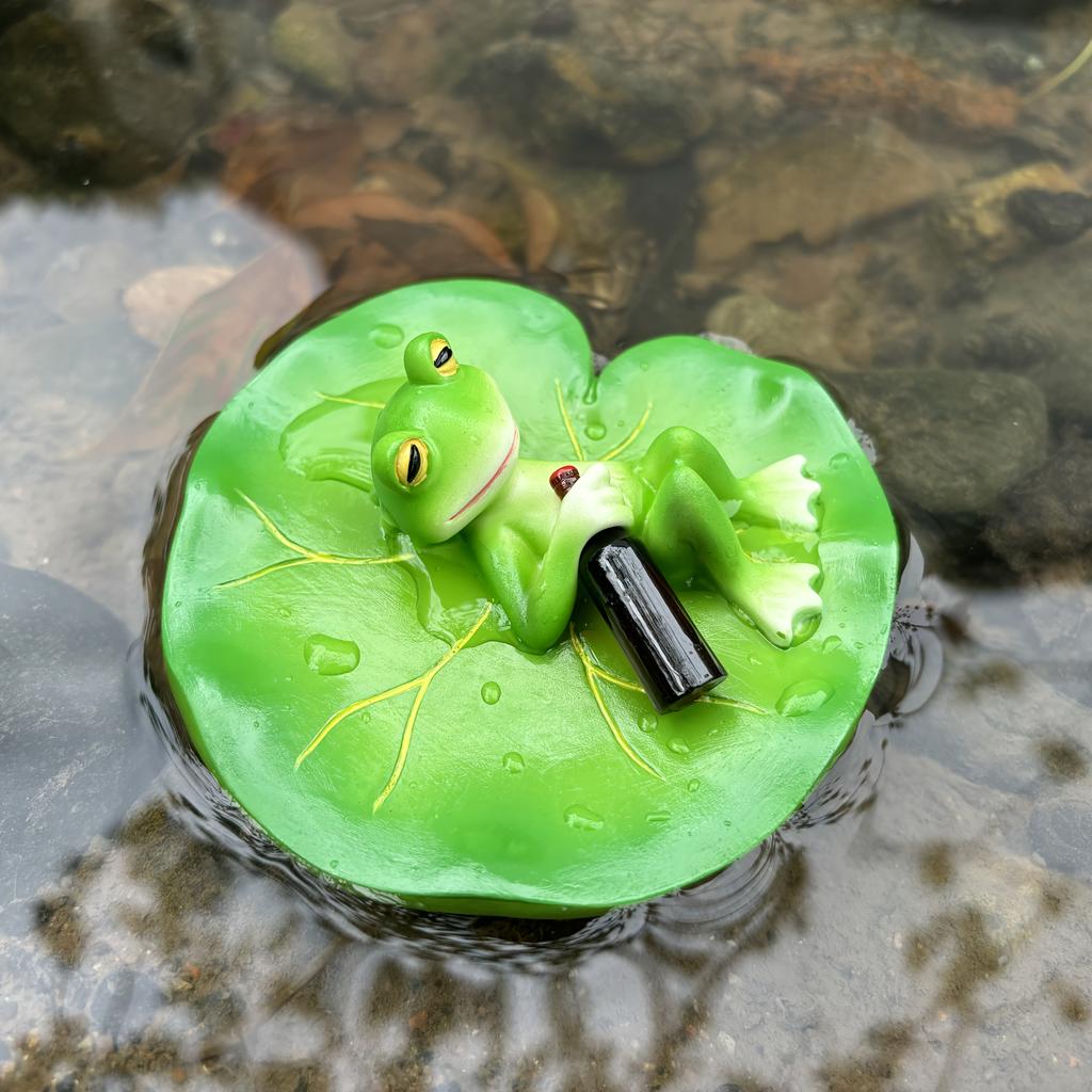 Jardin, Cour, Fontaine d'eau courante, Décoration artisanale en résine, Feuille de lotus flottante, Grenouille. Style Pastoral Classique