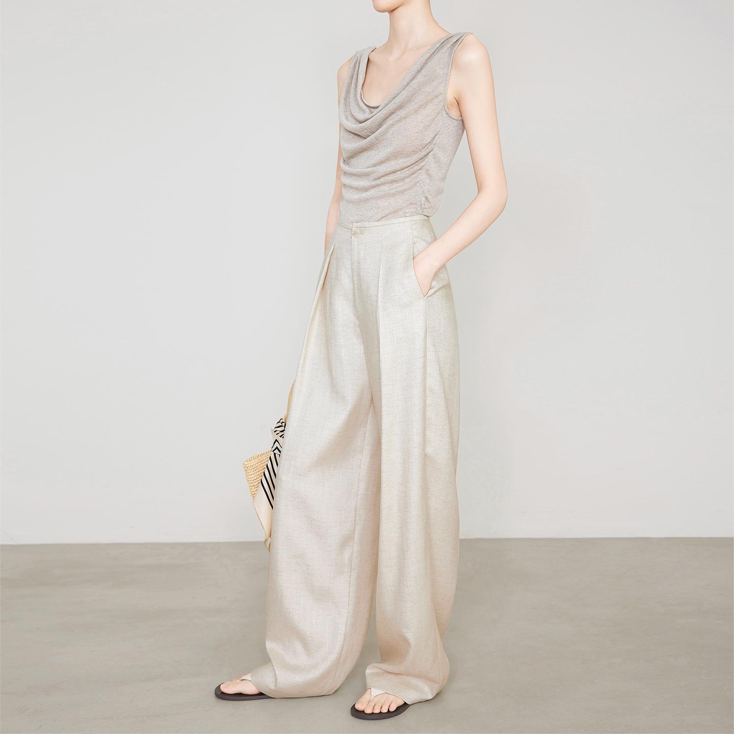 

Women s Slimming Lyocell Tencel Linen Pants - New 2026 Summer Wide Leg, Narrow Waist, Oat Beige, Extended Length Extra Large