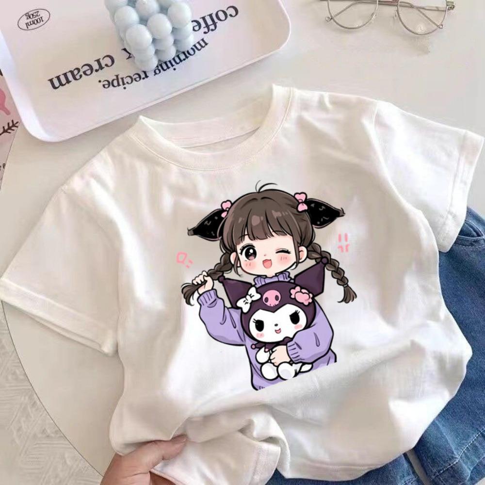 Kurumi girls' short sleeved T-shirt, cute cartoon short sleeved summer children's top, round neck printed T-shirt