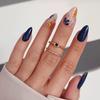Ensemble de 24 Faux Ongles Pression Court Amande Rond Œil de Chat Vert Floral